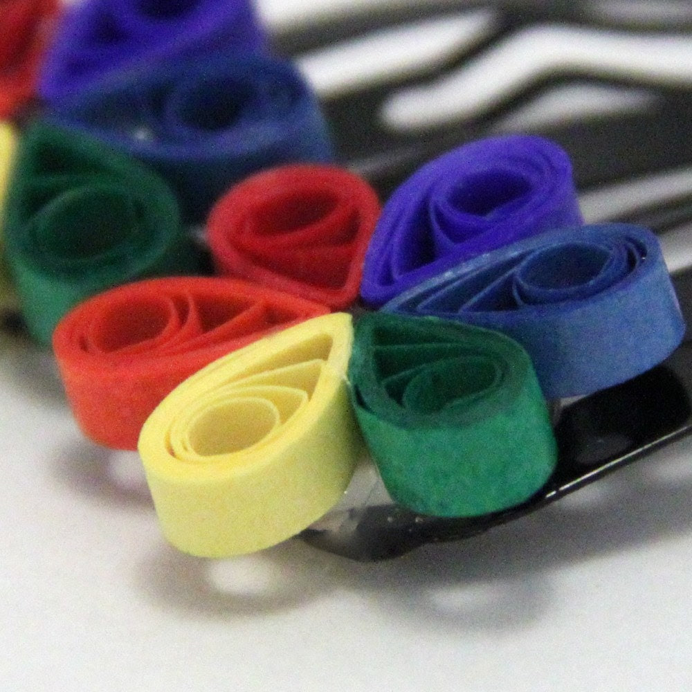 Nhật Bản viện trợ cứu trợ giấy Quilled Cầu vồng hoa Hairclips