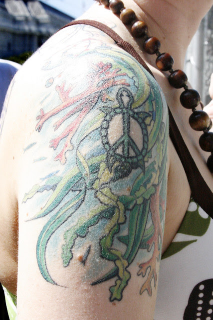 Turtle Peace Sign Tattoo. Photo by Sherrie Thai of ShaireProductions.