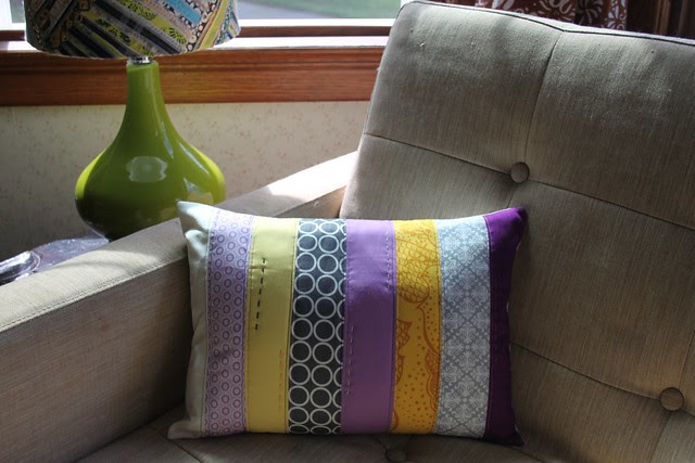 Purple, Grey, and Yellow Strip Pillow