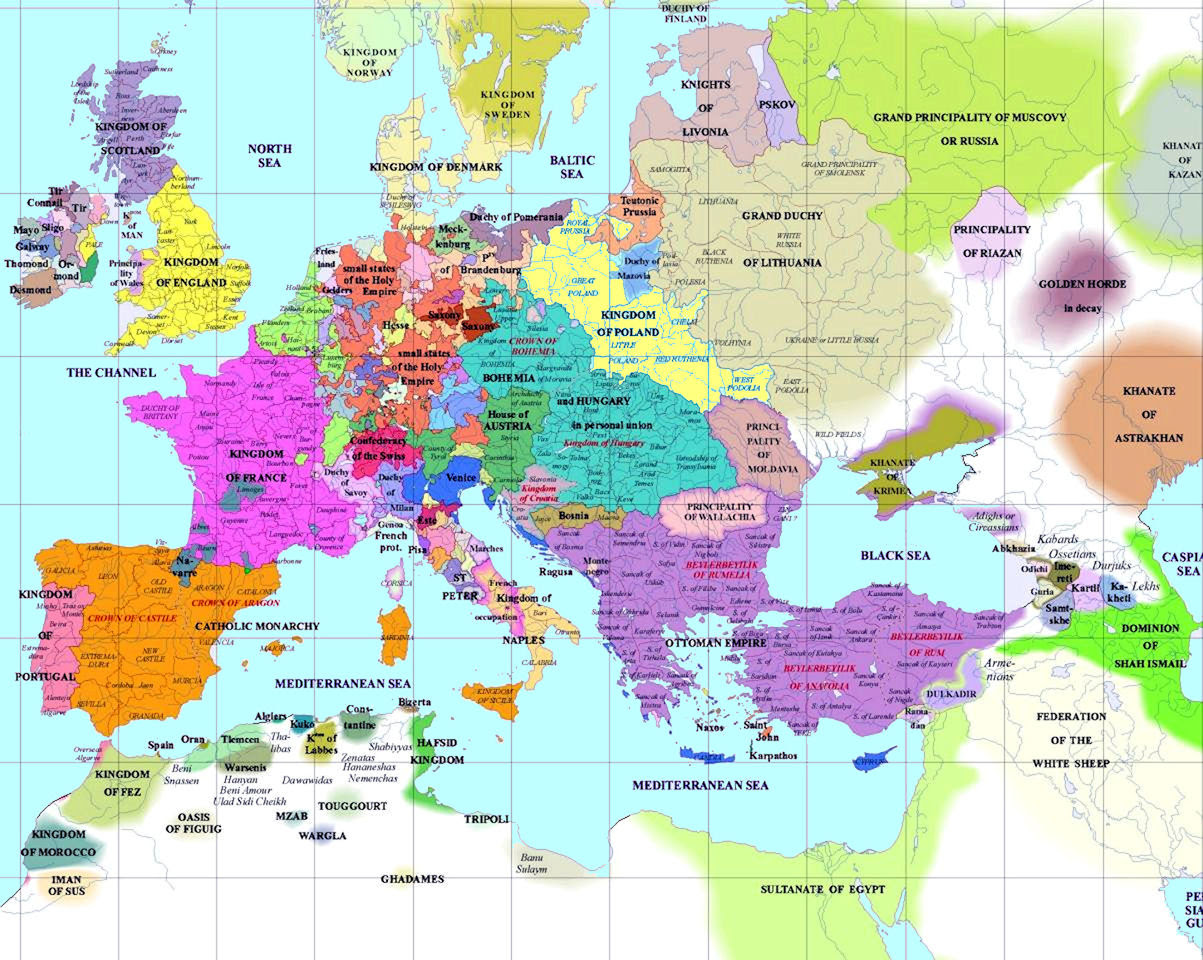 Map Of The World In 1500 ... European History Map - 1500 AD ...