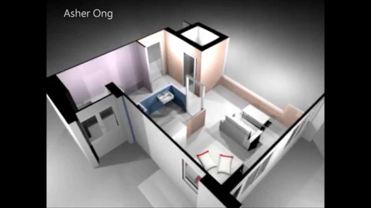 1 Room HDB Flat, Corner, 1 Studio Apartment, 1SA Model, 3D Render