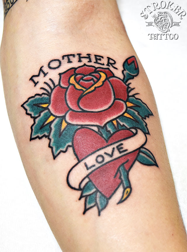 ボトルメールとバラ トラディショナルタトゥー Stroker Tattoo