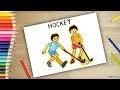 Children Playing Hockey Drawing