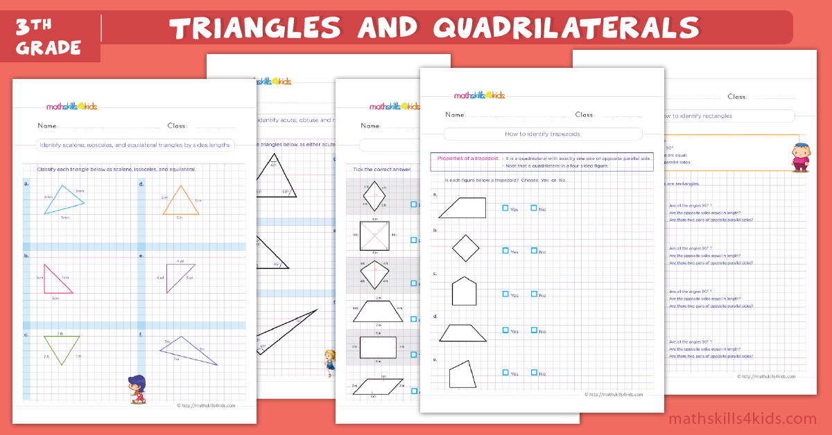 Math worksheets for 3rd grade online quadrilaterals