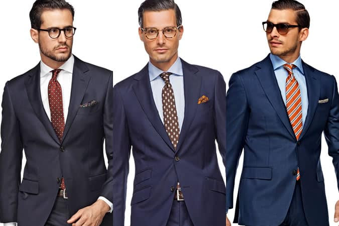 Men's Navy Suit - Three Different Shirt & Tie Combinations