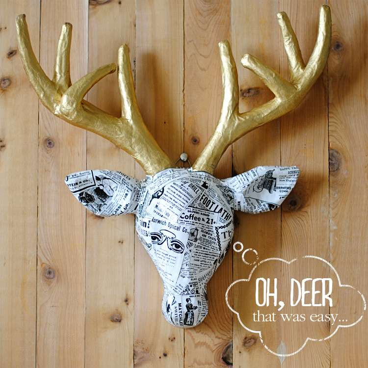 Cardboard, deer, head, tutorial, paper mache, spray, diy, easy