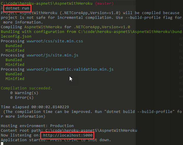 Building an ASP.NET 5 web application (.NET Core) and host it in the Heroku cloud