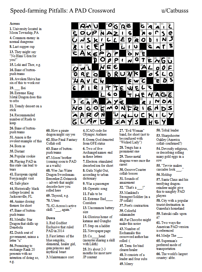 [Misc] I made a PAD themed newspaper-style crossword : PuzzleAndDragons