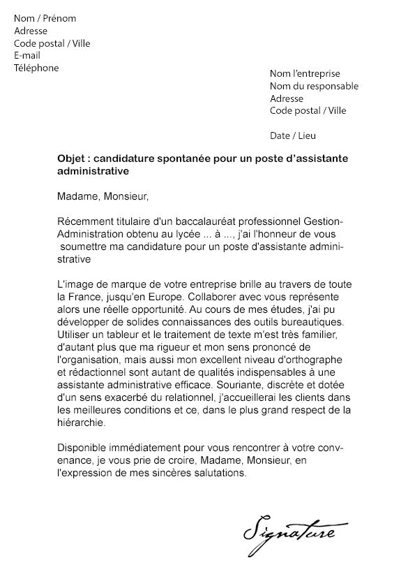 Lettre de motivation Assistante Administrative - Modèle de 