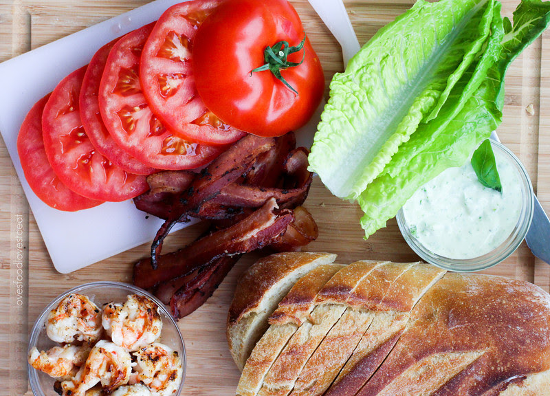 Shrimp BLTs with Basil Mayo // Loves Food, Loves to Eat