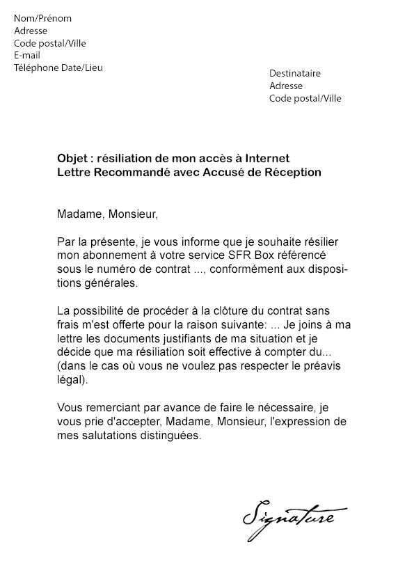 Lettre De Resiliation Sfr Box Modele De Lettre