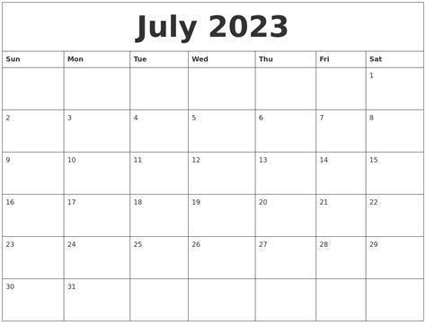 Free printable july 2023 calendar pages. july 2023 monthly printable calendar