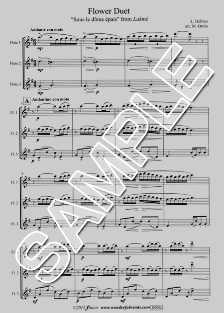 ムラマツフルート Flower Duet Lakme Arr Orriss 楽譜