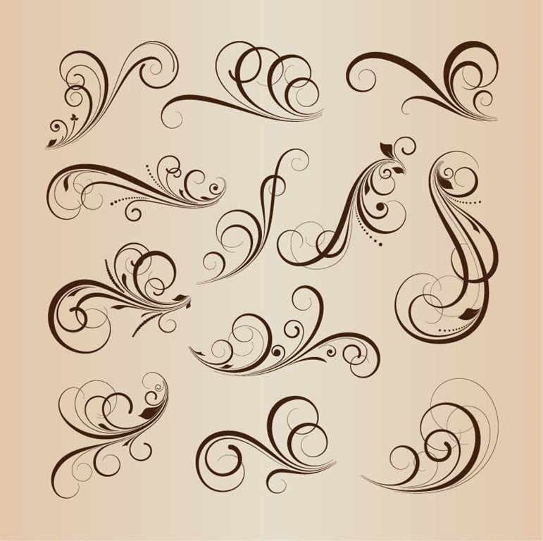 Download Swirling Flourishes Floral Decorative Elements Vector Illustration Set | Free Vector Graphics ...