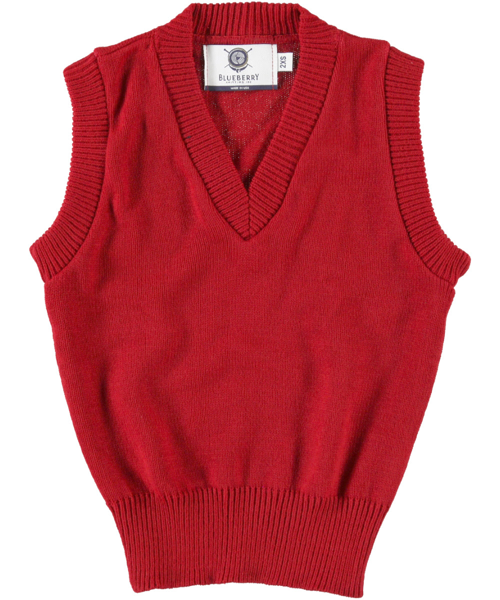 Blueberry Knitting Unisex V-Neck Sweater Vest (Sizes S - XXL) - red, s
