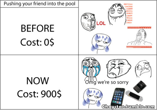 chaystar:  Pushing your friend into the pool: Then & Now. 