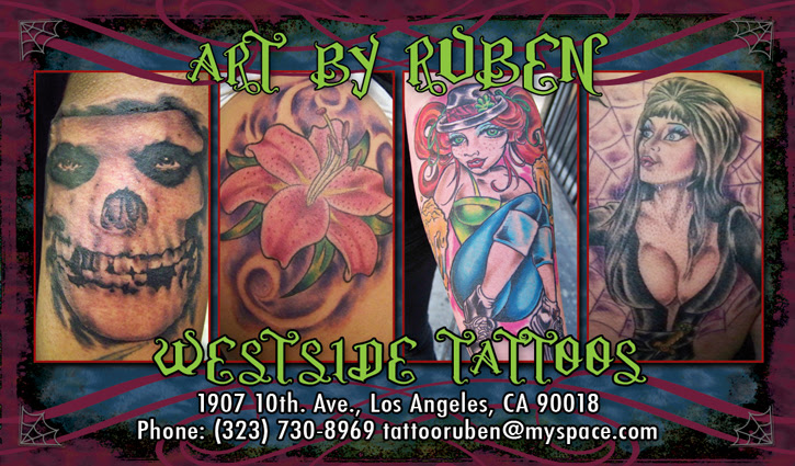 My latest work is a business card created for Ruben at Westside Tattoos, 