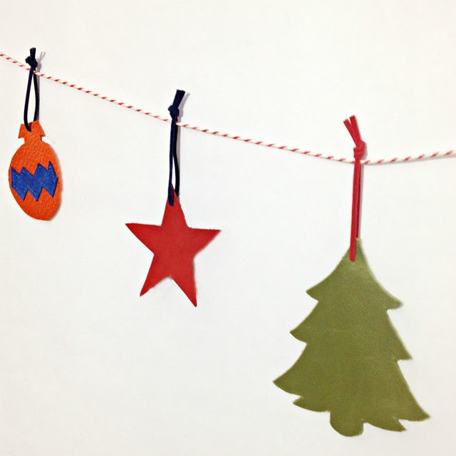 5 leather ornaments all hung