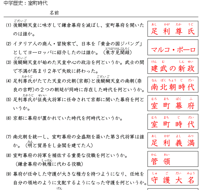 高校受験 理科 社会 一問一答プリント 時空先生のドリルプリント