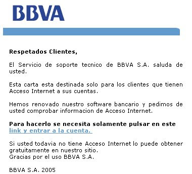 Cuarto ataque de Phishing al BBVA, acompañado de web falsa.