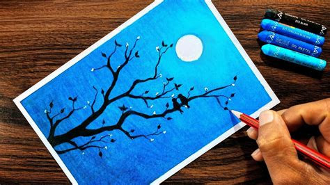 moonlight drawing  beginners  oil pastel step  step