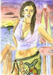 Woman on patio st sunset
