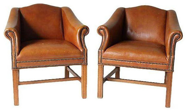 Distressed Camel Leather Club Chairs - A Pair - Transitional - Armchairs And Accent Chairs - san ...