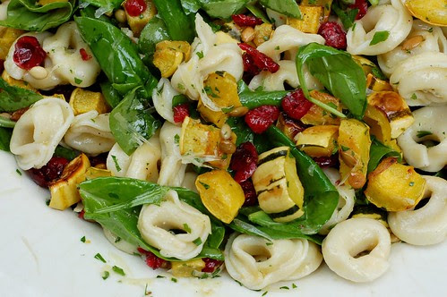 Roasted Delicata Squash & Tortellini Salad With Spinach, Cranberries & Pepitas by Eve Fox, Garden of Eating blog, copyright 2011