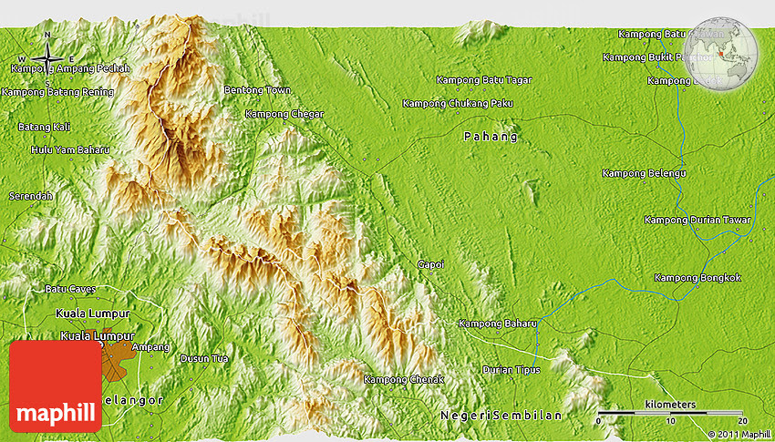 Physical 3D Map of Kuala Lumpur