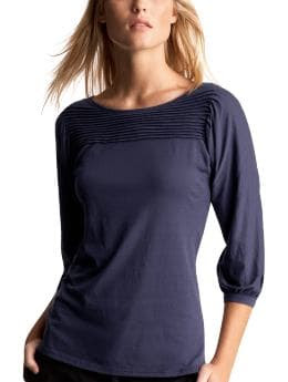 Women: Pintucked top - menswear blue