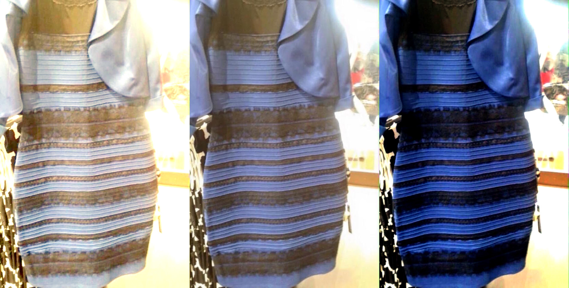 ... as if the dress is white-gold. At right, white-balanced to blue-black