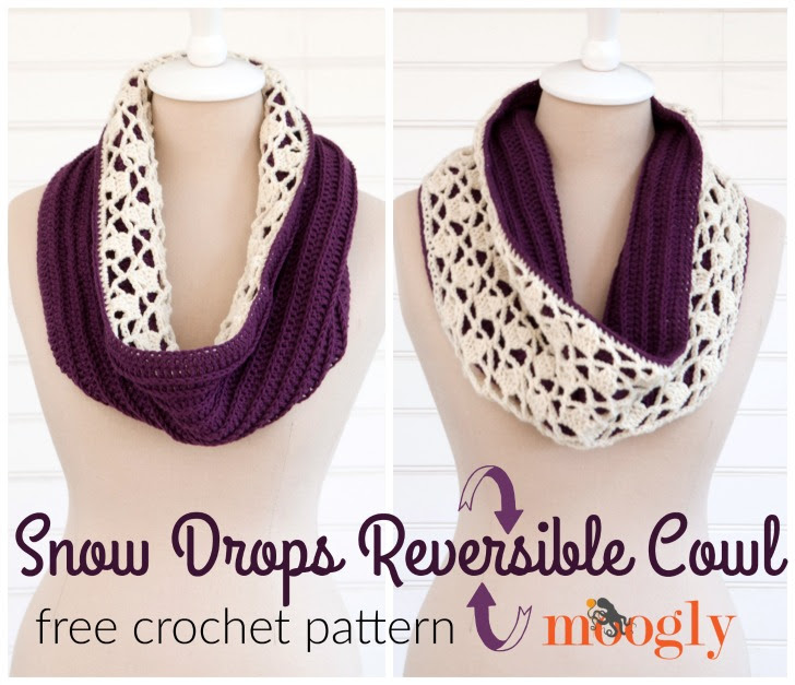 Snow Drops Reversible Cowl - FREE crochet pattern on Mooglyblog.com!