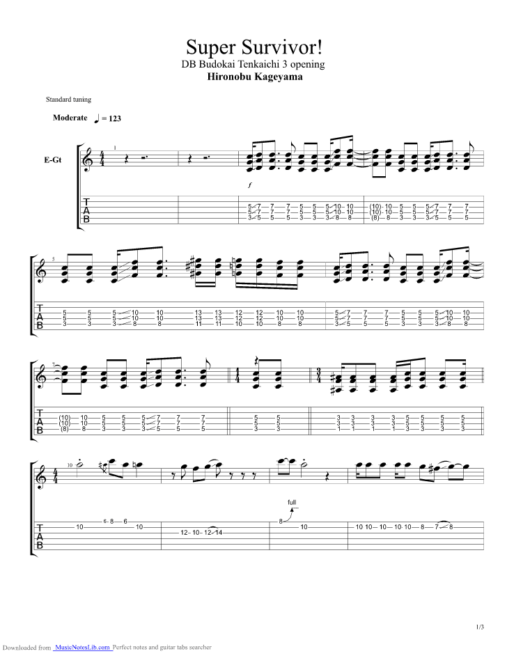 Super Survivor Guitar Pro Tab By Hironobu Kageyama Musicnoteslib Com