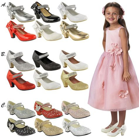 childrens girls kids high mid heel diamante party shoes