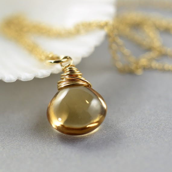 Citrine Necklace Wrapped in Gold Fill Handmade November Birthstone