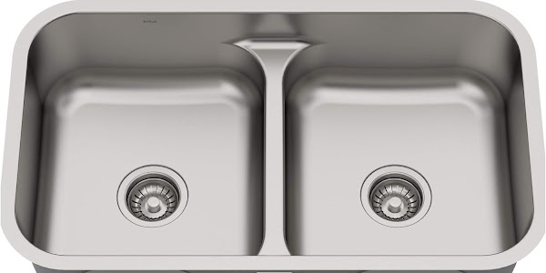 Kraus KBU32 Premier Kitchen Sink Double Bowl, Stainless Steel