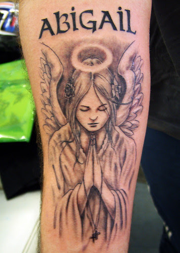 Grey Preying Angel Tattoo