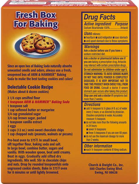 For allergens, see ingredients in bold or underlined. ARM & HAMMERâ¢ Baking Soda Box, (size).