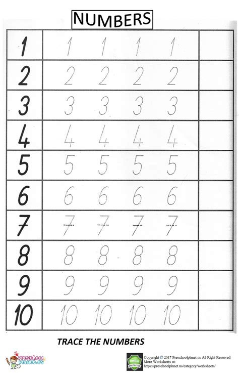  number trace worksheet for preschool preschoolplanet