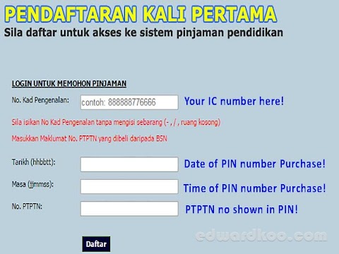 contoh no pin ptptn online