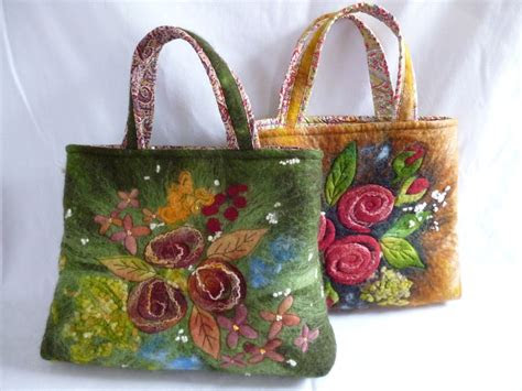 felted embroidered wet felting felt purse bags felt