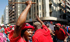 Union members protest in Johannesburg during strikes by public sector employees.