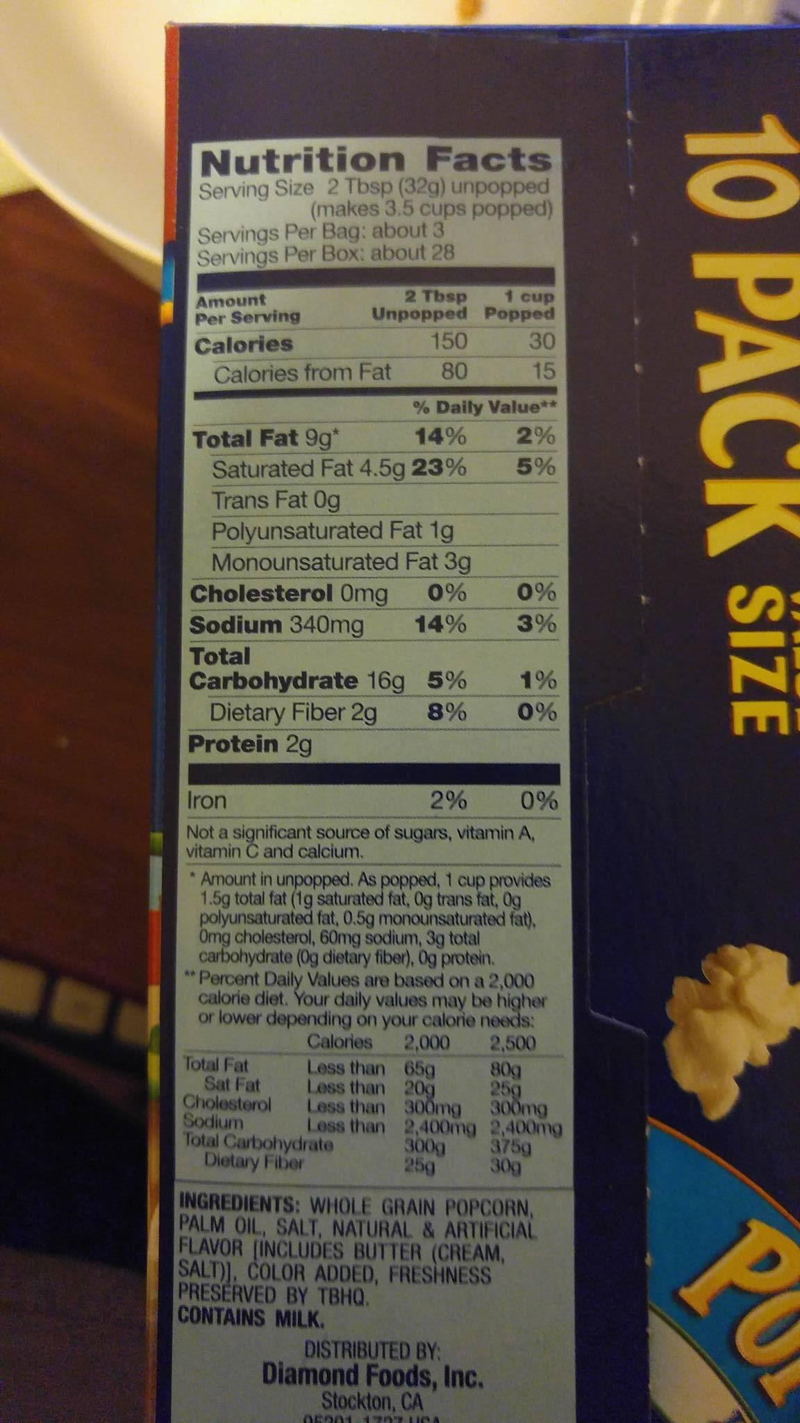 How to read popcorn nutrition label (Pop Secret Homestyle ...