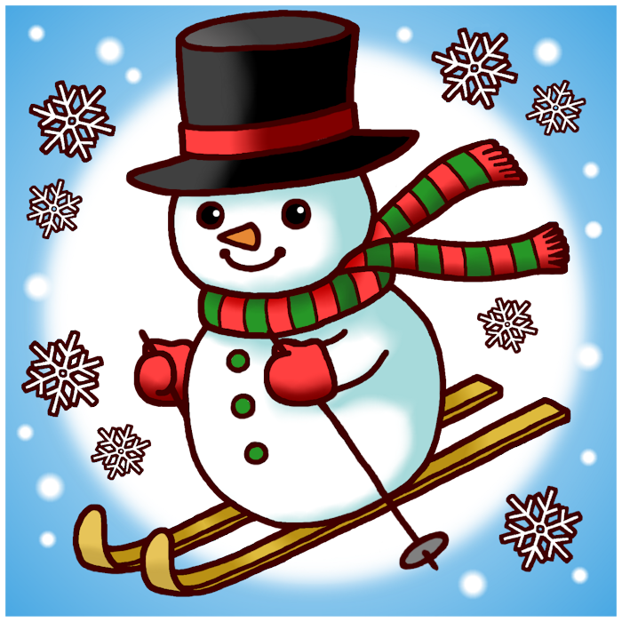 スノーマンのスキー カラー スノーマン クリスマス 無料イラスト素材
