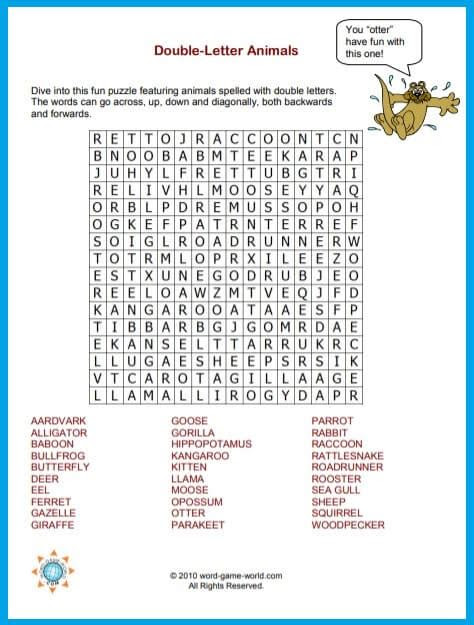 Print it free using your inkjet or laser . fun word search for kids double letter animals