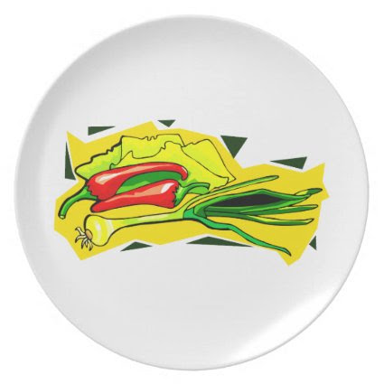 peppers scallions on yellow bg graphic party plates