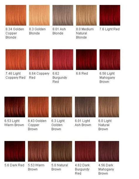 You can choose a suitable color from the nice 'n easy hair color chart by using the myshade tool on clairol's website. image result for red hair color shades chart red hair color shades
