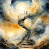Stairway to Heaven: Abstract Impressionist Oil Painting of a Ladder in the Clouds Leading to the Sky