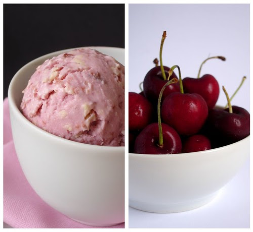 Cherry ice cream with white chocolate