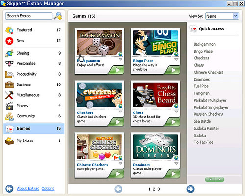 skype extras Manager - games